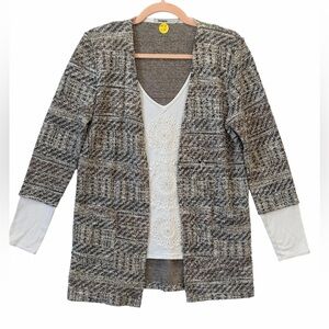 Desigual Womens Cardigan w/ Built In Top Sz Small Blue White Embroidered